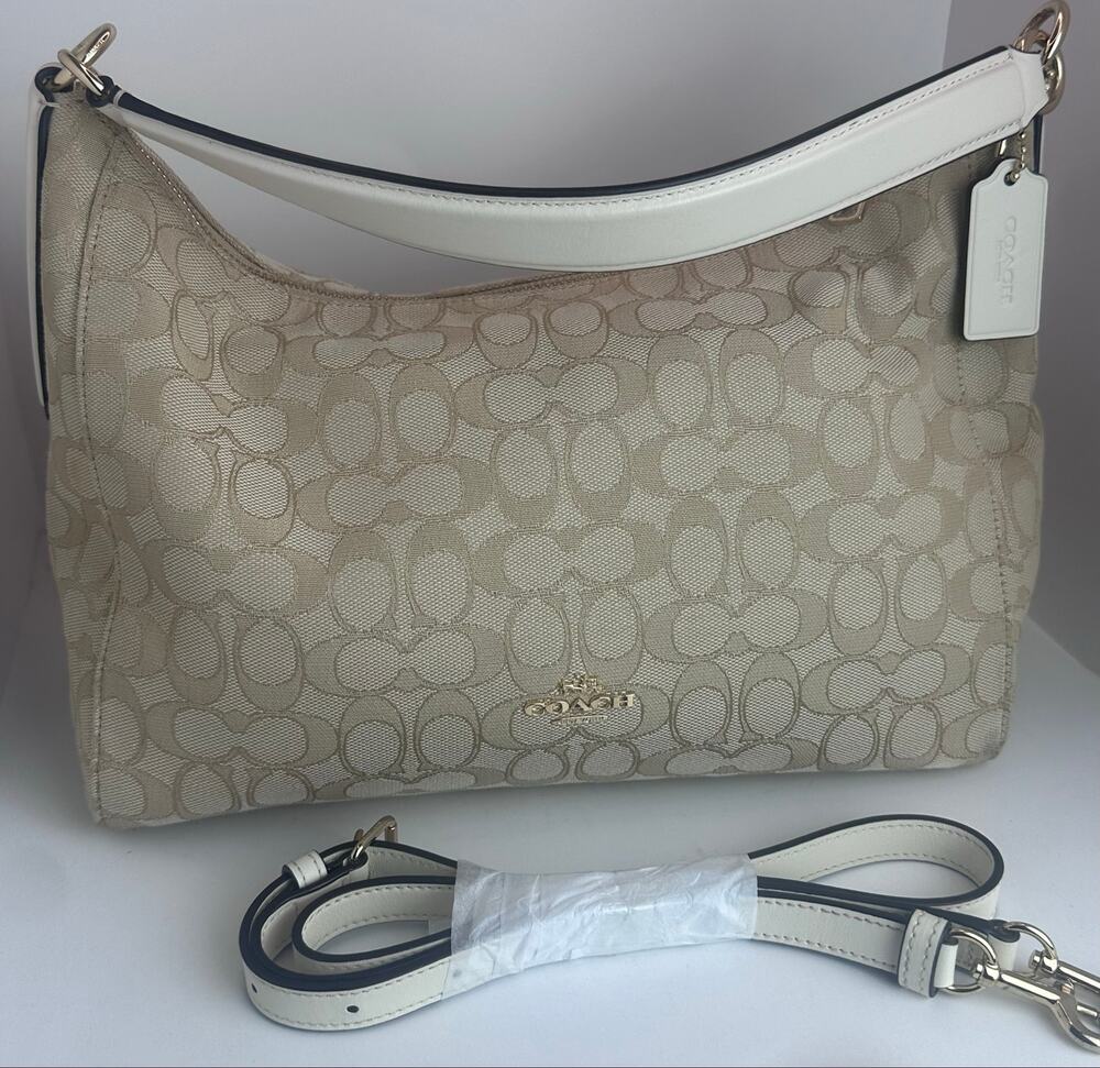 Coach Celeste Signature Jacquard Hobo Bag Light Khaki White Like New